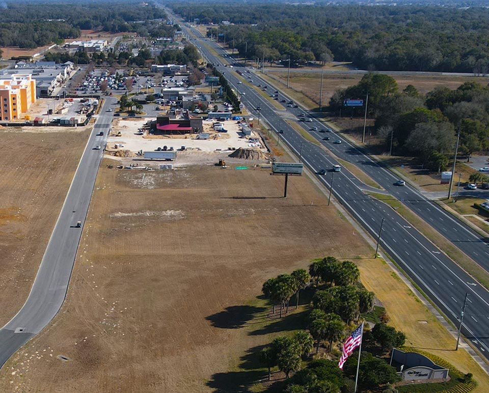 colen-built-commercial-sr-200-canopy-oaks-lots-looking-east Aerial of Prime Commercial Property on SR 200 in front of On Top of the World Communities Ocala, FL - Lot 2 looking east offered by Colen Built Commercial