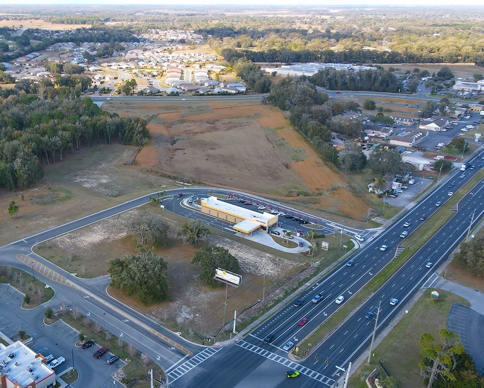 Aerial of Prime Commercial Property on SR 200 near On Top of the World Communities Ocala, FL - Parcel 1 looking northeast offered by Colen Built Commercial